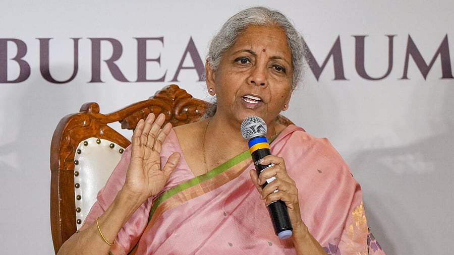 <div class="paragraphs"><p>Nirmala Sitharaman addresses a press conference in Mumbai on Monday.&nbsp;</p></div>