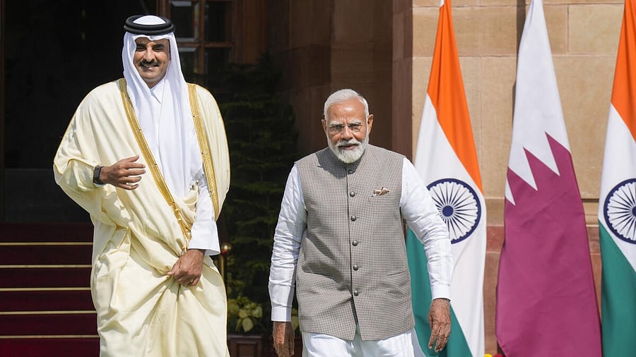 <div class="paragraphs"><p>Prime Minister Narendra Modi and Amir of Qatar Sheikh Tamim Bin Hamad Al Thani prior to a meeting at the Hyderabad House in New Delhi, Tuesday, Feb. 18, 2025.</p></div>