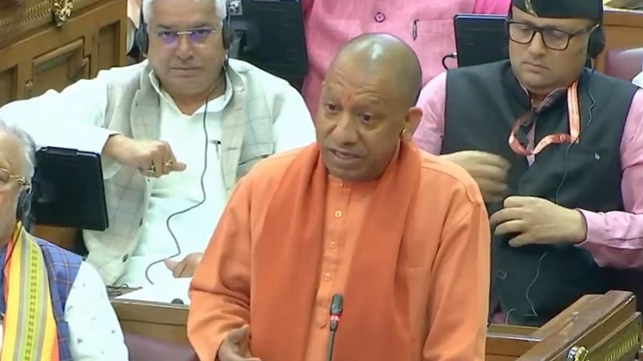 <div class="paragraphs"><p>Yogi Adityanath addresses UP assembly. Screengrab of video from House proceedings</p></div>