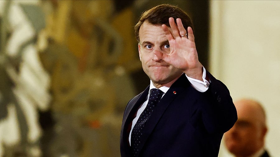 <div class="paragraphs"><p>French President Emmanuel Macron gestures after a meeting </p></div>
