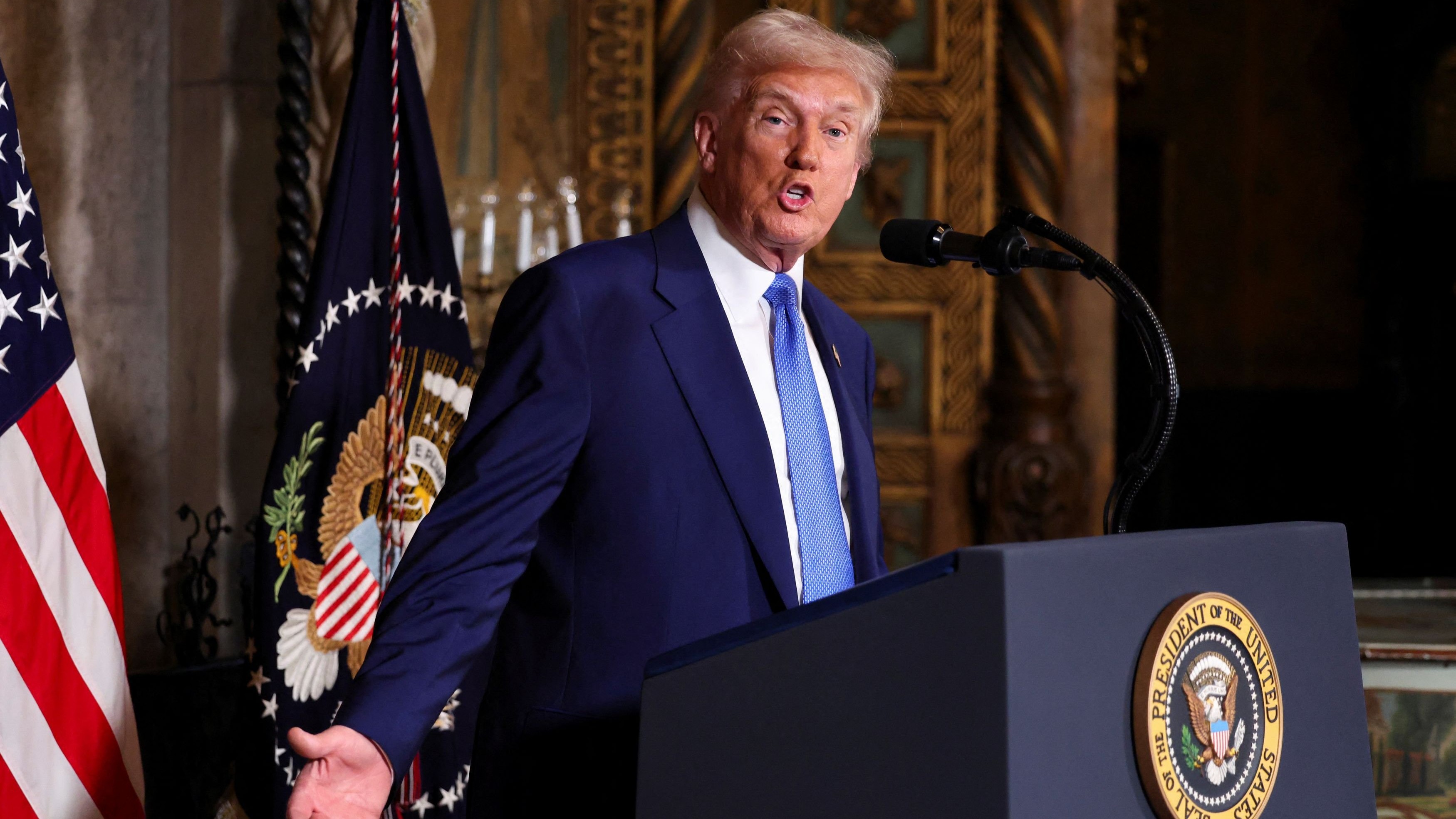 <div class="paragraphs"><p>US President Donald Trump speaks at Mar-a-Lago in Palm Beach </p></div>