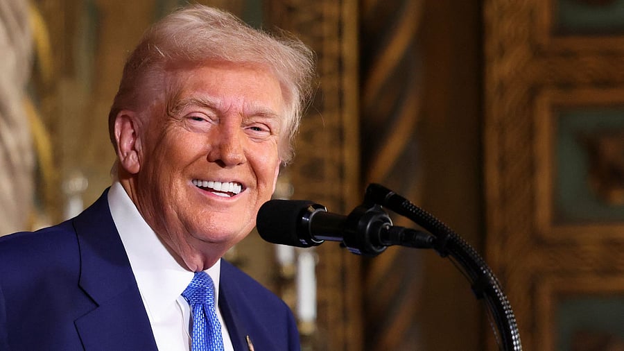 <div class="paragraphs"><p>US President Donald Trump speaks at Mar-a-Lago in Palm Beach, Florida,</p></div>