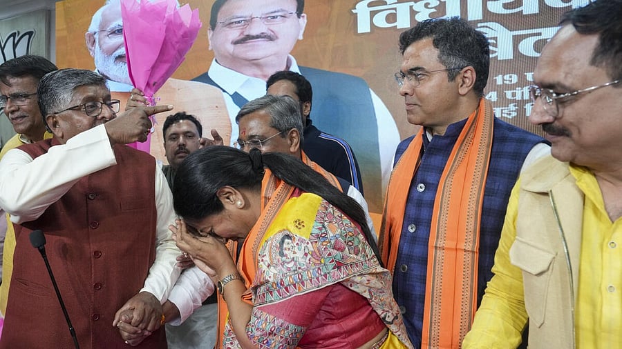 <div class="paragraphs"><p>BJP Central Observer Ravi Shankar Prasad, party’s Delhi President Virendra Sachdeva, party leader and Delhi Chief Minister-designate Rekha Gupta and party leaders Satish Upadhyay and Parvesh Verma after the BJP legislature party meeting, at the party office, in New Delhi, Wednesday, Feb. 19, 2025. First-time MLA Rekha Gupta will be the new chief minister of Delhi, the BJP announced on Wednesday.</p></div>