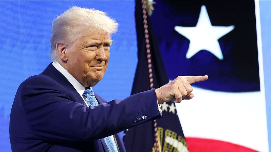 <div class="paragraphs"><p>US President Donald Trump gestures during a FII Priority Saudi Investment Summit in Miami, Florida, US, February 19, 2025.</p></div>