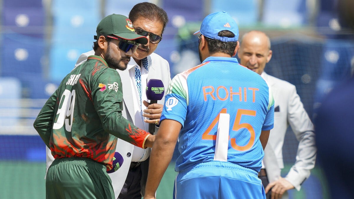 <div class="paragraphs"><p>India captain Rohit Sharma with his Bangladesh counterpart Najmul Hossain Shanto during the toss. </p></div>