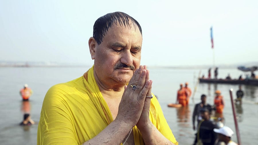 <div class="paragraphs"><p>BJP president J P Nadda at the Maha Kumbh.</p></div>