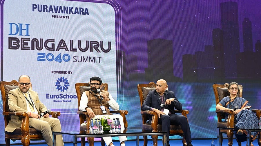 <div class="paragraphs"><p>Abhishek Kapoor, group CEO of Puravankara, N A Haris, chairman of BDA, Mallanna Sasalu, CEO of Provident Housing, and Anjali Mohan, urban planner take part in the panel discussion on 'Building Bengaluru: Governance, Urban Planning and the Role of Real Estate Developers' at the summit.</p></div>