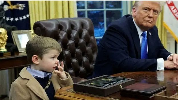 <div class="paragraphs"><p>X Æ A-12, Elon Musk's son (L) stands next to&nbsp;US President Donald Trump (R).</p></div>