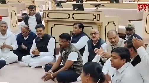 <div class="paragraphs"><p>The Congress MLAs have been sitting on the 'dharna' since Friday evening after the House was adjourned. They spent nights there, demanding that the comments be expunged from the proceedings and suspension of their six MLAs, including PCC chief Govind Singh Dotasra, be revoked.</p></div>