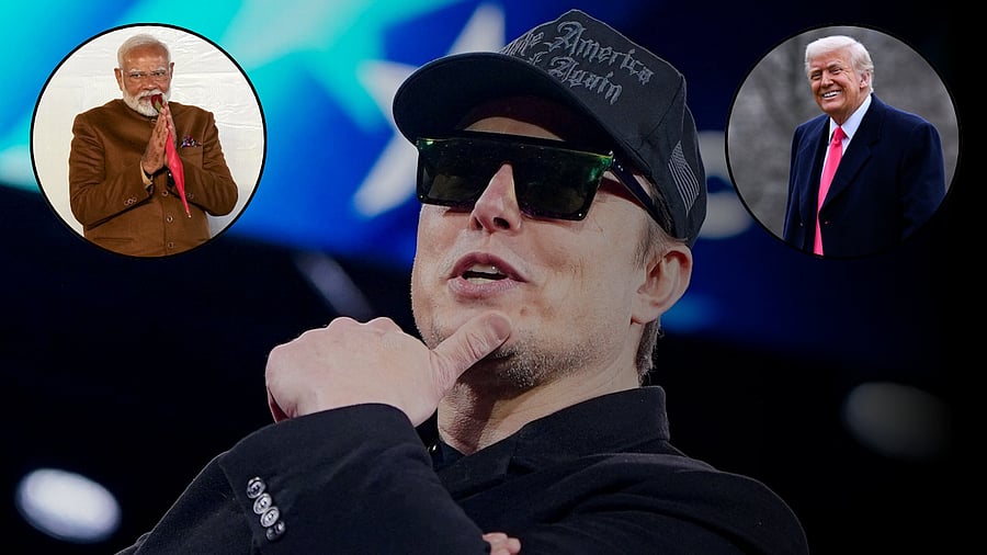 <div class="paragraphs"><p>Image showing billionaire Elon Musk (C), Prime Minister Narendra Modi (L), and US President Donald Trump (R).</p></div>