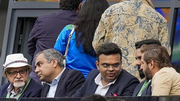 <div class="paragraphs"><p>International Cricket Council (ICC) Chairman Jay Shah with Chairman of Pakistan Cricket Board (PCB) Mohsin Naqvi and others watch a One Day International (ODI) cricket match of the ICC Champions Trophy between India and Pakistan, at Dubai International Cricket Stadium, in Dubai, UAE, Sunday, Feb. 23, 2025.</p></div>