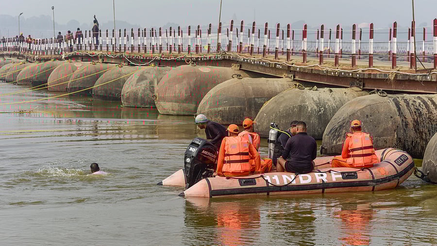 <div class="paragraphs"><p>File photo of NDRF personnel in Prayagraj</p></div>