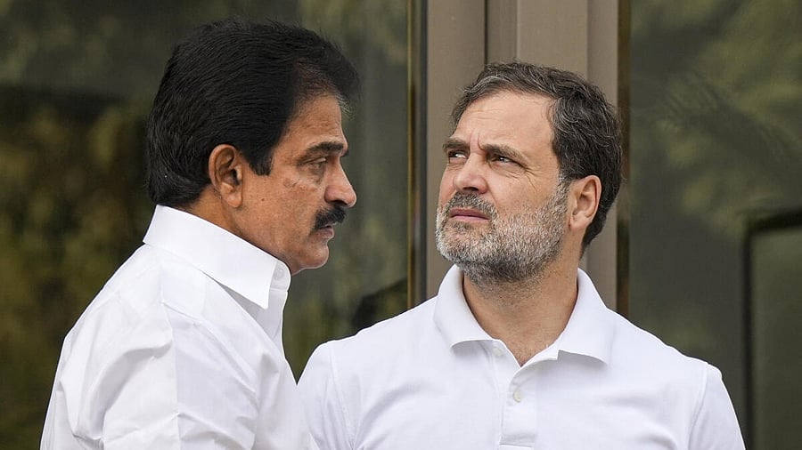 <div class="paragraphs"><p>Congress leader and LoP in the Lok Sabha Rahul Gandhi with senior party leader K C Venugopal.</p></div>