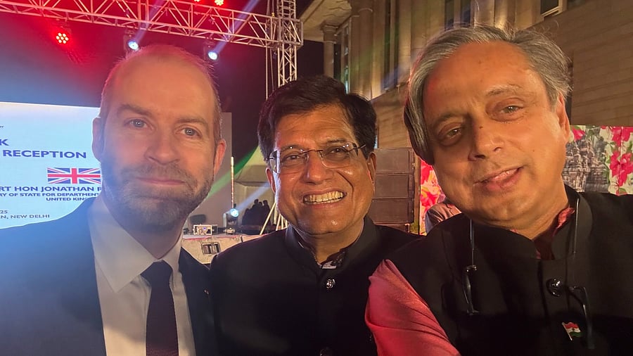 <div class="paragraphs"><p>Shashi Tharoor with Union Commerce and Industry Minister Piyush Goyal and the UK's Secretary of State for Business and Trade Jonathan Reynolds</p></div>