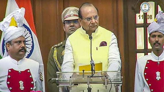 <div class="paragraphs"><p>Delhi LG VK Saxena addresses the Delhi legislative assembly during its first session, in New Delhi, Tuesday.</p></div>