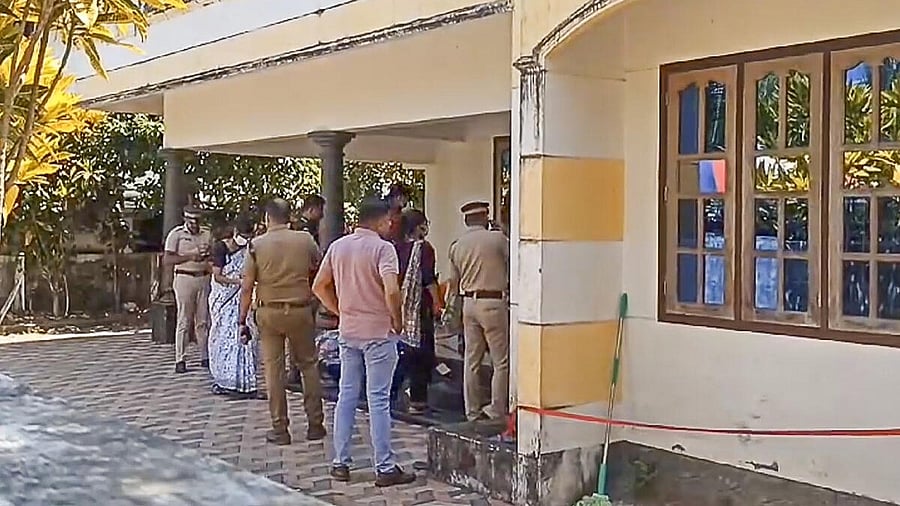 <div class="paragraphs"><p>Police investigate the crime scene after a 23-year-old man allegedly killed five people, including four of his close family members, in Thiruvananthapuram district.</p></div>
