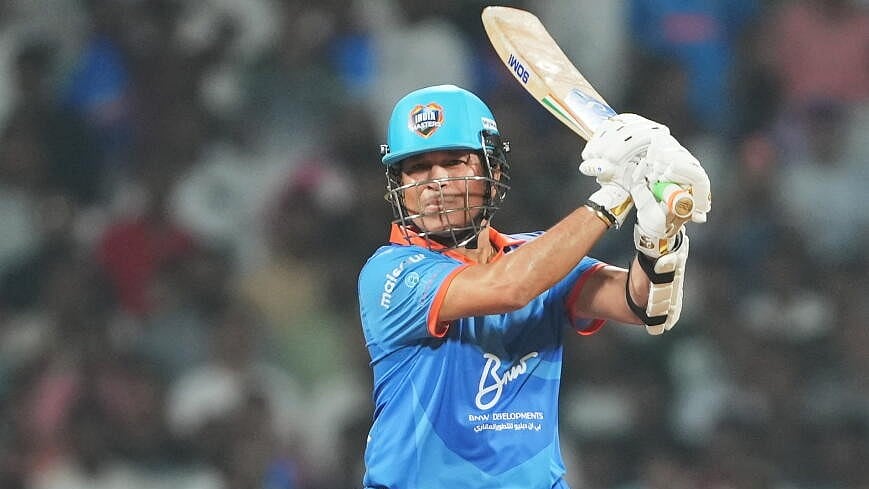 <div class="paragraphs"><p>Sachin Tendulkar plays a shot during an International Masters League cricket match between India Masters and England Masters, at DY Patil stadium in Navi Mumbai, Maharashtra</p></div>