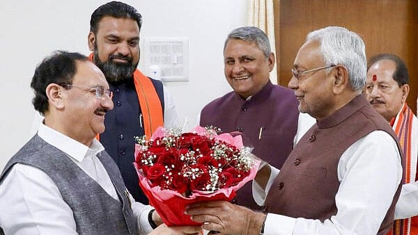 <div class="paragraphs"><p>BJP National President JP Nadda with Bihar Chief Minister Nitish Kumar during a meeting, in Patna, Tuesday.&nbsp;</p></div>