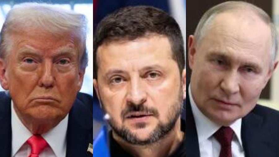 <div class="paragraphs"><p>US President Donald Trump (L), Russian President Vladimir Putin (R) and Ukrainian President Volodymyr Zelenskyy (centre).</p></div>