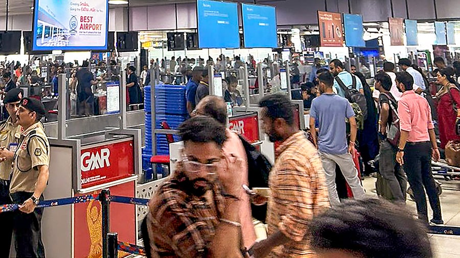 <div class="paragraphs"><p>Passengers at T2 Terminal of the Indira Gandhi International Airport.</p></div>