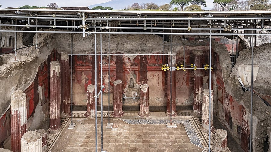 <div class="paragraphs"><p>A general view of the site where a rare giant frieze that has just been uncovered in the ancient city of Pompeii, in this handout picture released on February 26, 2025. </p></div>