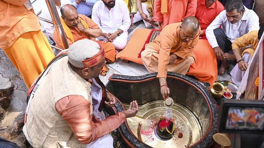 <div class="paragraphs"><p>Uttar Pradesh Chief Minister Yogi Adityanath performs rituals at Mahadev Jharkhandi temple on the occasion of Maha Shivratri, in Gorakhpur, Uttar Pradesh, Wednesday, Feb. 26, 2025.</p></div>