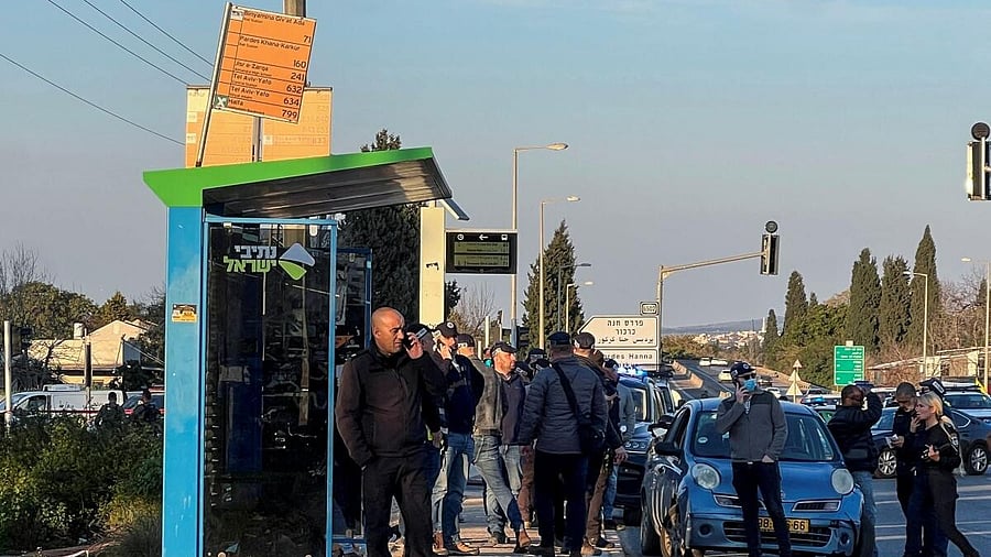<div class="paragraphs"><p>Israeli police work at the scene of a suspected ramming attack, according to local media, near Pardes Hanna Karkur, in Israel</p></div>