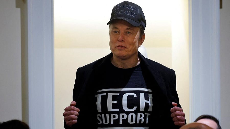 <div class="paragraphs"><p>Elon Musk shows off his t-shirt reading "Tech Support" while speaking at the first cabinet meeting hosted by U.S. President Donald Trump, at the White House in Washington, DC, U.S., February 26, 2025.</p></div>