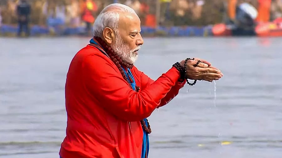 <div class="paragraphs"><p>Prime Minister Narendra Modi takes a holy dip at Sangam during the Maha Kumbh Mela in Prayagraj. </p></div>