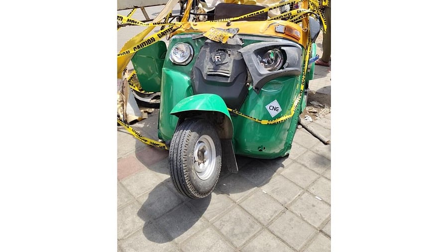 <div class="paragraphs"><p>The auto that was crushed between the two buses on&nbsp;80 Feet Road, Banashankari 3rd Stage. </p></div>