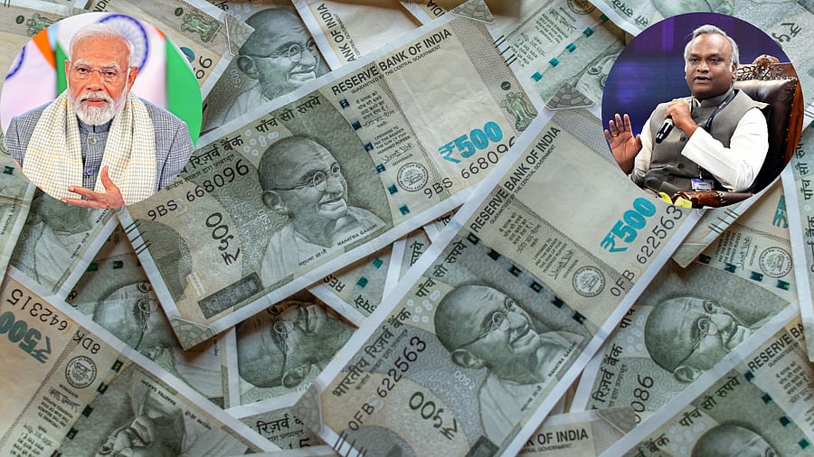 <div class="paragraphs"><p>Rs 500 notes (Inset: PM Narendra Modi, Priyank Kharge, L-R). </p></div>