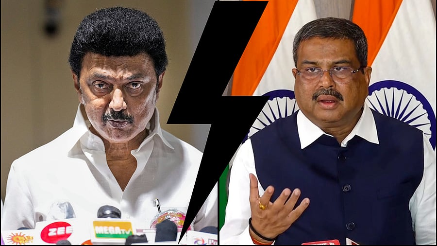 <div class="paragraphs"><p>Image showing Tamil Nadu CM M K Stalin and Union Education Minister Dharmendra Pradhan.</p></div>