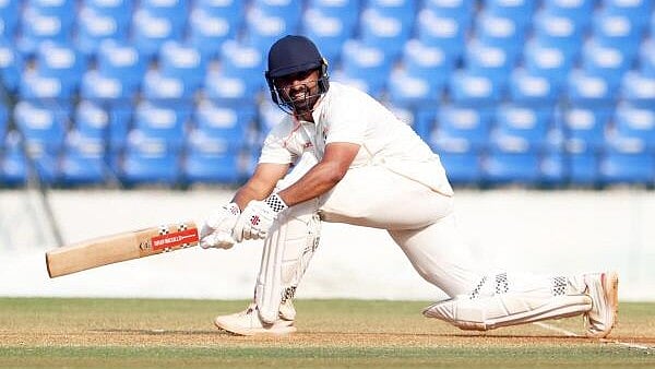 <div class="paragraphs"><p>Vidarbha's batter Karun Nair plays a shot during the fourth day of the Ranji Trophy 2024-25 final cricket match between Kerala and Vidarbha</p></div>
