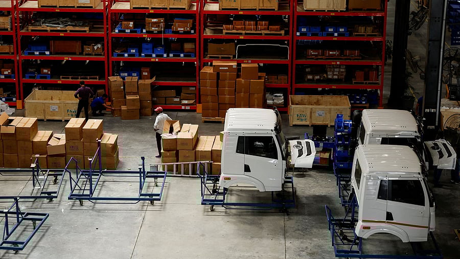 <div class="paragraphs"><p>Employees work at the Blue Energy liquefied natural gas (LNG) truck manufacturing facility in Pune, India, October 11, 2024. </p></div>
