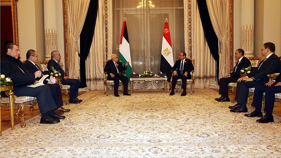 <div class="paragraphs"><p>Palestinian President Mahmoud Abbas meets with the Egyptian President Abdel Fattah al-Sisi, during the emergency Arab summit organised by Egypt this week, in Cairo, Egypt March 4, 2025.</p></div>