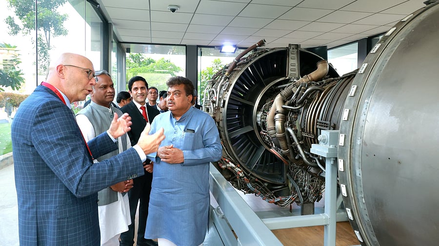 K’taka ministers MB Patil and Priyank Kharge at Collins Aerospace’ new facility in Bengaluru on Wednesday.