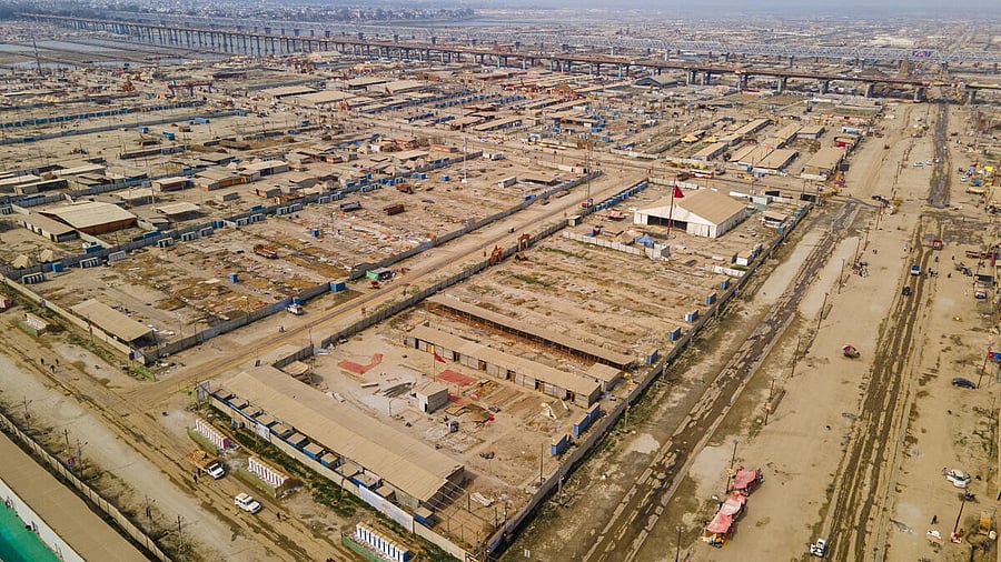 <div class="paragraphs"><p>An aerial view of the Sangam area a day after the conclusion of Maha Kumbh 2025, in Prayagraj</p></div>