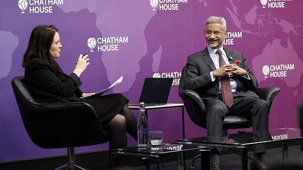 <div class="paragraphs"><p>External Affairs Minister S. Jaishankar during a conversation with Director and CEO of Bronwen Maddox at Chatham House, in England.</p></div>