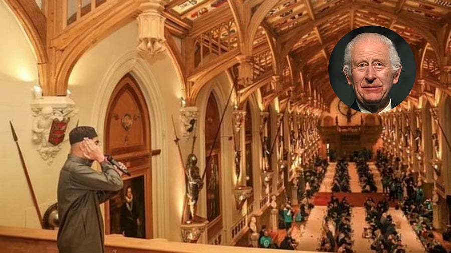 <div class="paragraphs"><p>The prayer call being made in Windsor Castle. Inset- King Charles III.</p></div>