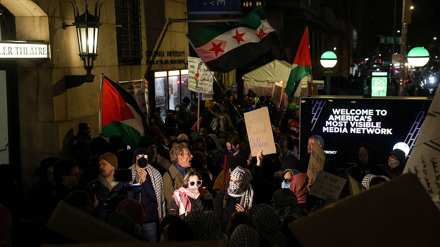 <div class="paragraphs"><p>Demonstrators protest outside the main gates of Columbia University as the university prepares to host former Israeli Prime Minister Naftali Bennett in New York City, U.S., March 4, 2025. </p></div>