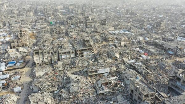 <div class="paragraphs"><p>A drone view shows houses destroyed during the Israeli offensive, amid a ceasefire between Israel and Hamas, in Beit Hanoun, northern Gaza Strip, March 5, 2025.</p></div>