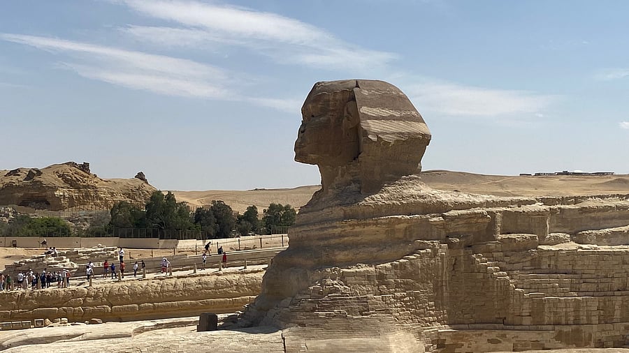 <div class="paragraphs"><p>The Sphinx by the Pyramids of Giza in the desert of Egypt. </p></div>