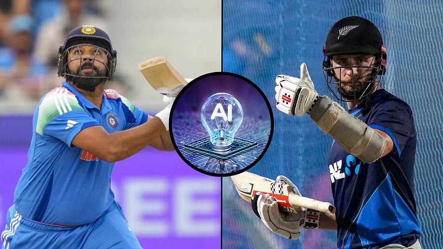 <div class="paragraphs"><p>India's Rohit Sharma (L), New Zealand's Kane Williamson (R), and an illustration depicting AI.</p></div>