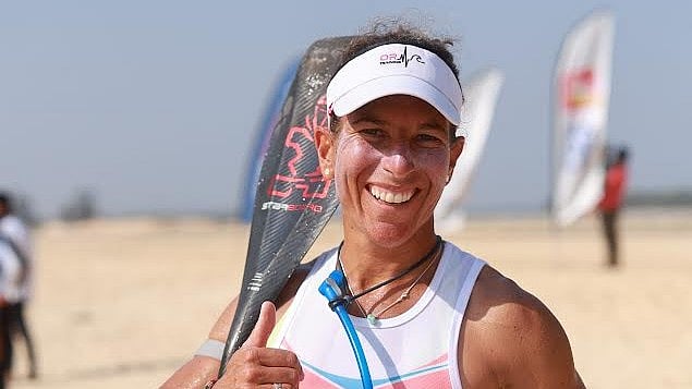 <div class="paragraphs"><p>Esperanza Barreras after winning Women's title at nternational stand up paddling championship at India Paddle Festival, organised at Sasihithlu beach.</p></div>