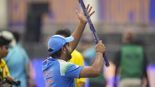 <div class="paragraphs"><p>Indian captain Rohit Sharma celebrates win against New Zealand in the ICC Champions Trophy 2025 final cricket match, in Dubai, UAE, Sunday, March 9, 2025. India won by 4 wickets to lift the ICC Champions Trophy 2025.</p></div>