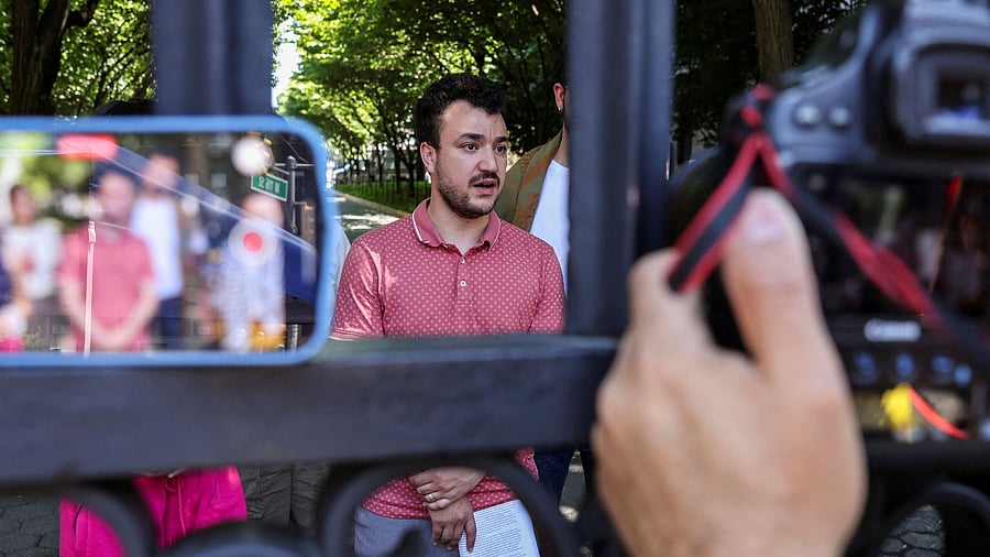<div class="paragraphs"><p>Mahmoud Khalil speaks to members of media about the Revolt for Rafah encampment at Columbia University during the ongoing conflict between Israel and the Palestinian Islamist group Hamas in Gaza, in New York City, US, June 1, 2024. </p></div>