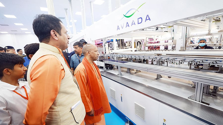<div class="paragraphs"><p>UP CM Adityanath at the solar module manufacturing gigafactory built by Avaada Group.</p></div>