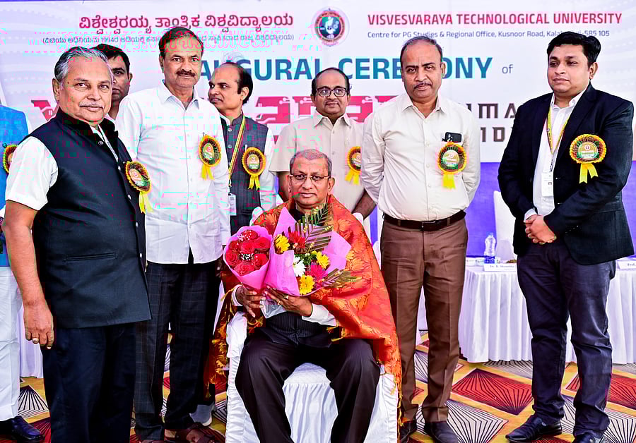 <div class="paragraphs"><p>Visvesvaraya Technological University Vice-chancellor Prof Vidyashankar S being felicitated during the two-day ‘YUKTI 2025–Techno-Management & Cultural Fest’ held at the university’s Kalaburagi regional centre in Kalaburagi on Monday. Sri Sathya Sai University for Human Excellence Vice-Chancellor Prof Srikanta Murthy K, VTU In-charge Regional Director Dr B Shambhu Lingappa and others are present. </p></div>