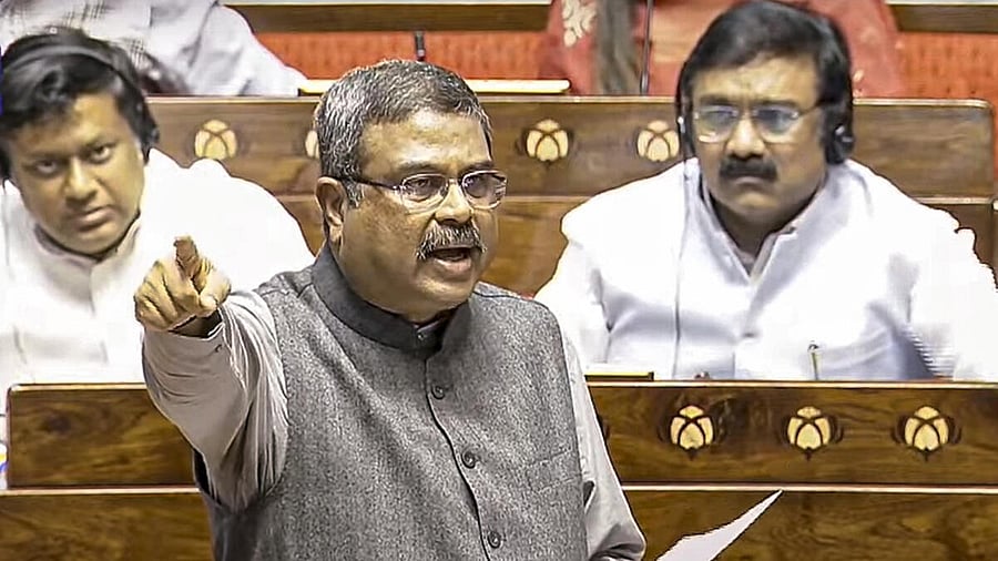 <div class="paragraphs"><p>Union Education Minister Dharmendra Pradhan speaks in the Rajya Sabha during the Budget session of Parliament, in New Delhi, Tuesday, March 11, 2025.</p></div>