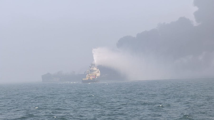 <div class="paragraphs"><p>Fire and rescue service crews respond to a collision between oil tanker and a cargo ship off the northeastern coast of England in this picture obtained by Reuters on March 10, 2025. </p></div>